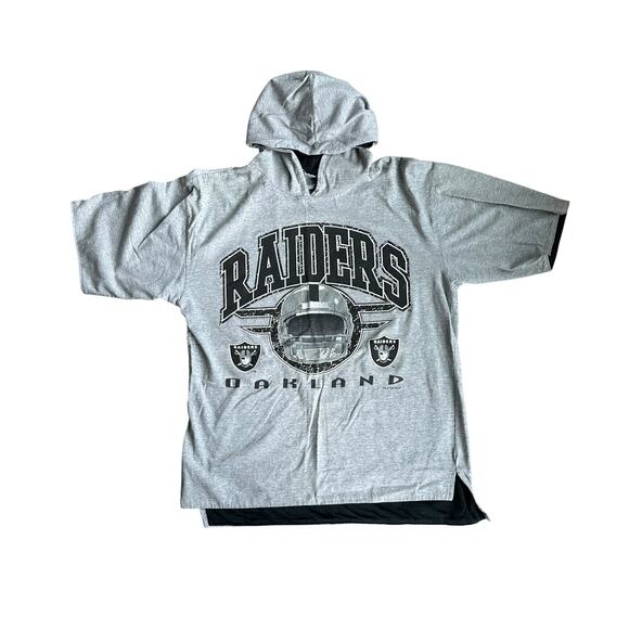 Vintage 90s Oakland Raiders Hooded T-Shirt Mens Medium - Picture 1 of 4